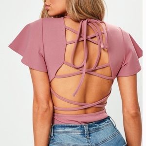 Misguided 8 Mauve Pink Cross Back Bodysuit Shirt